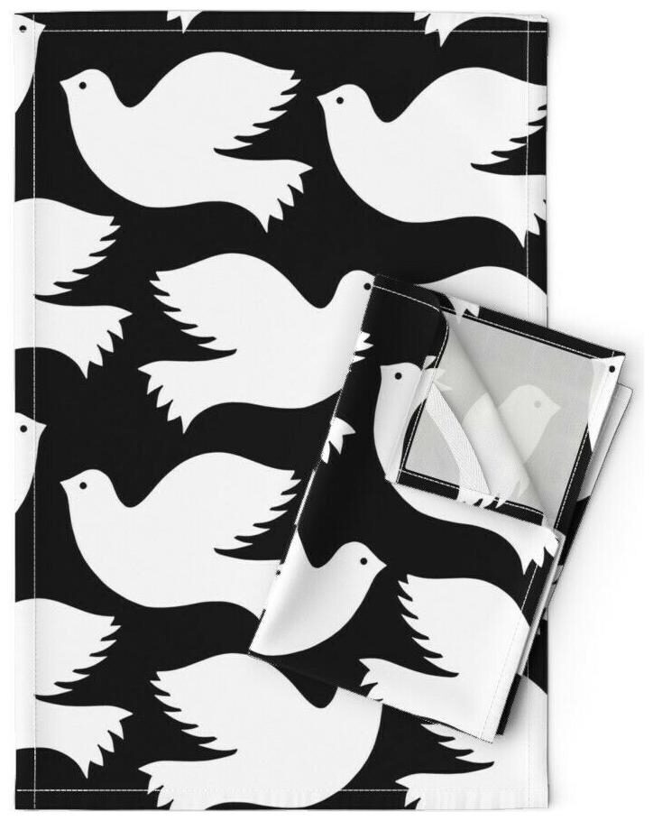 

Monochrome Doves Black And White Linen Cotton Tea Towels by Roostery Set of 2
