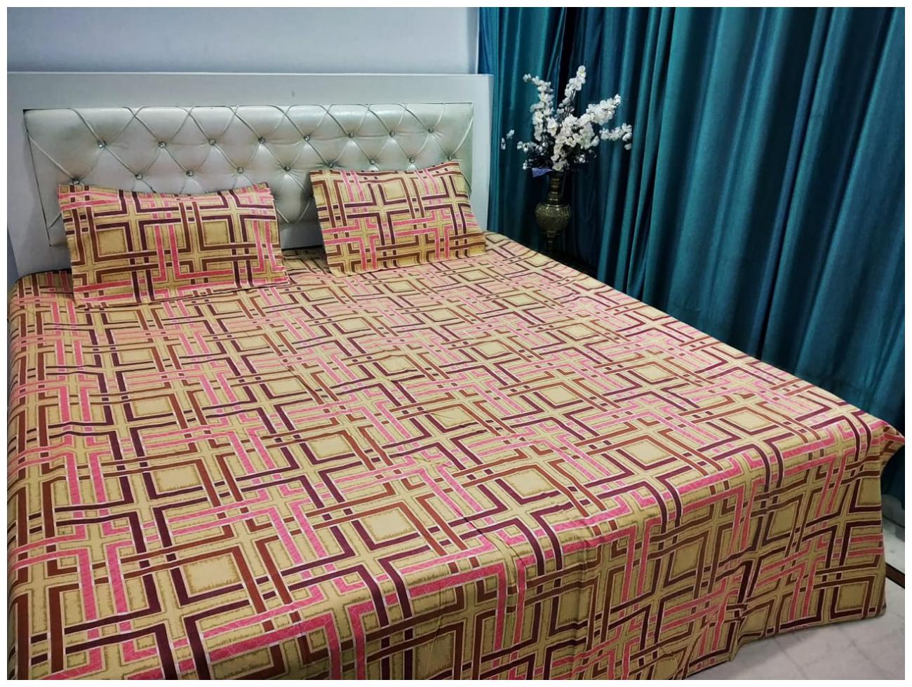 

Morado Cotton Geometric Double Size Bedsheet 144 TC ( 1 Bedsheet With 2 Pillow Covers Multi )
