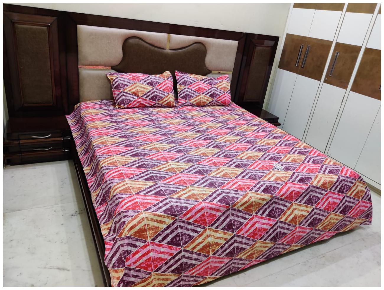 

Morado Cotton Geometric Double Size Bedsheet 144 TC ( 1 Bedsheet With 2 Pillow Covers Multi )