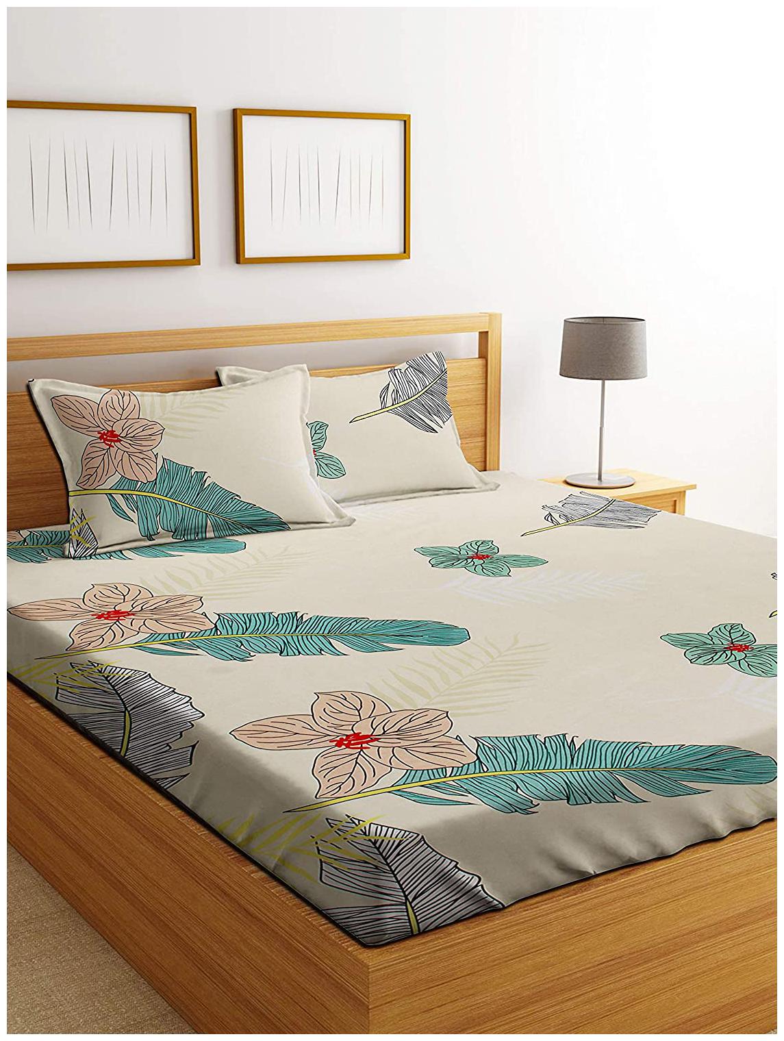 

Morado Cotton Floral Double Size Bedsheet 300 TC ( 1 Bedsheet With 2 Pillow Covers Off-white )