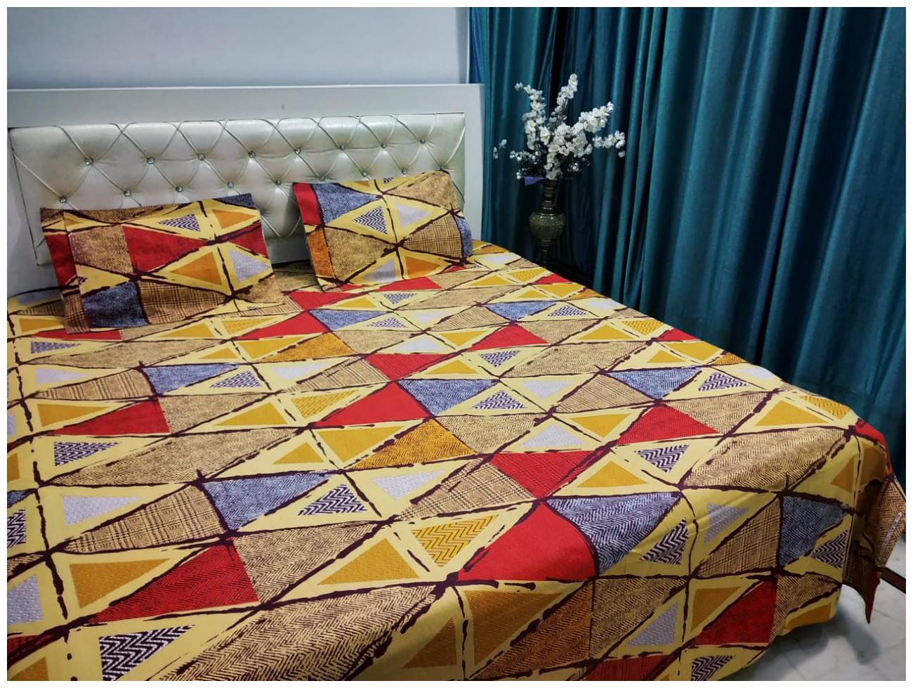 

Morado Cotton Geometric Double Size Bedsheet 144 TC ( 1 Bedsheet With 2 Pillow Covers Multi )