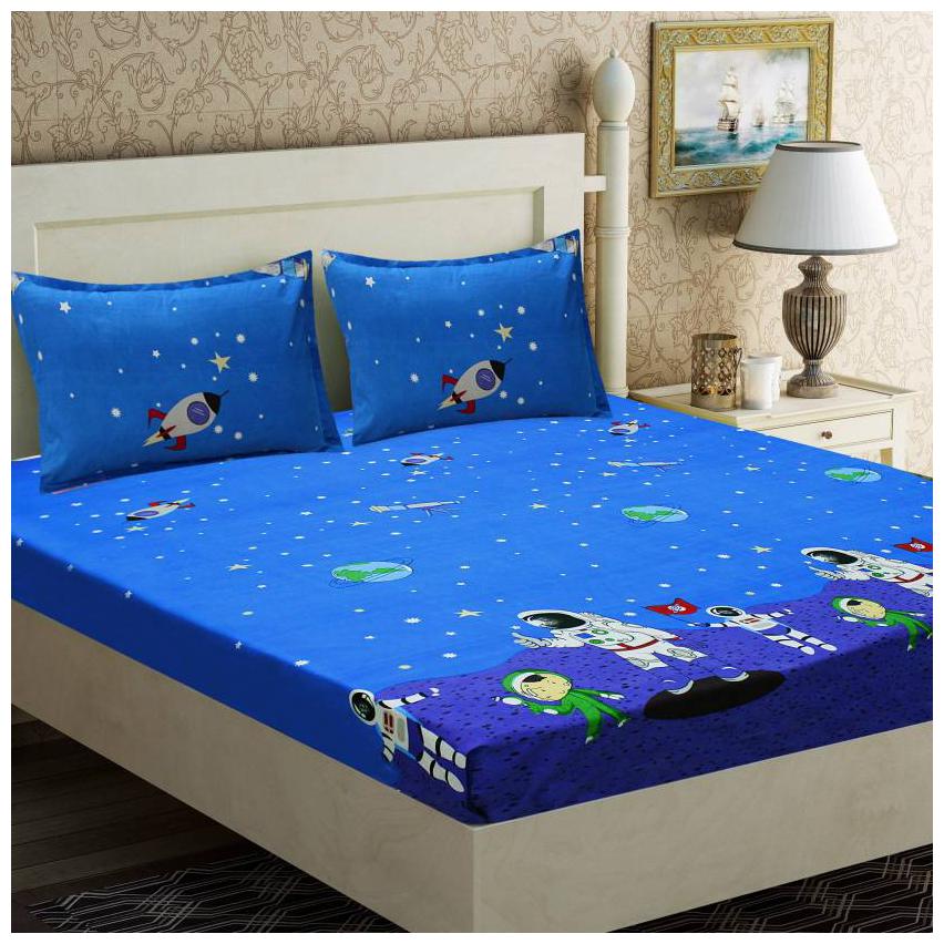 

Morado Cotton 3D Printed Double Size Bedsheet 300 TC ( 1 Bedsheet With 2 Pillow Covers Blue )