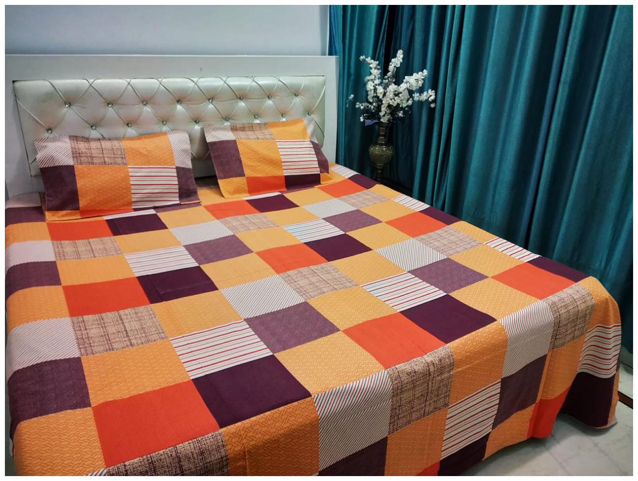 

Morado Cotton Geometric Double Size Bedsheet 144 TC ( 1 Bedsheet With 2 Pillow Covers Multi )