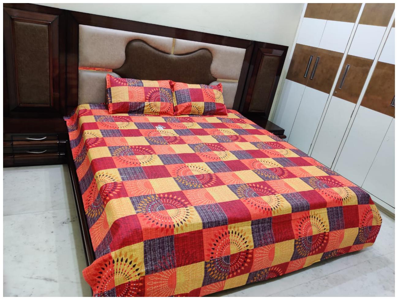 

Morado Cotton Geometric Double Size Bedsheet 144 TC ( 1 Bedsheet With 2 Pillow Covers Multi )