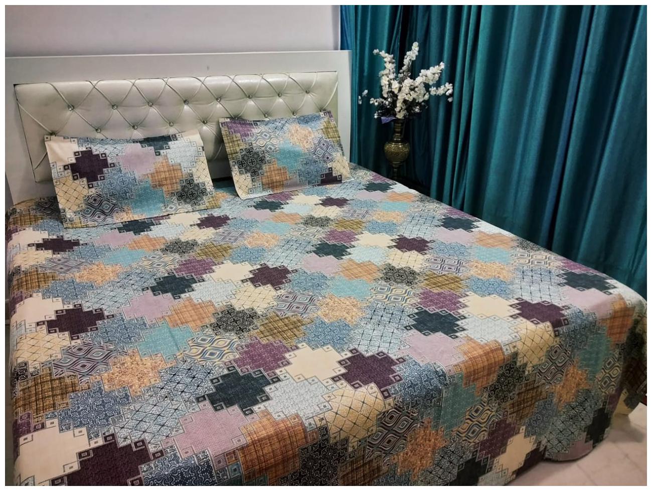 

Morado Cotton Geometric Double Size Bedsheet 144 TC ( 1 Bedsheet With 2 Pillow Covers Multi )