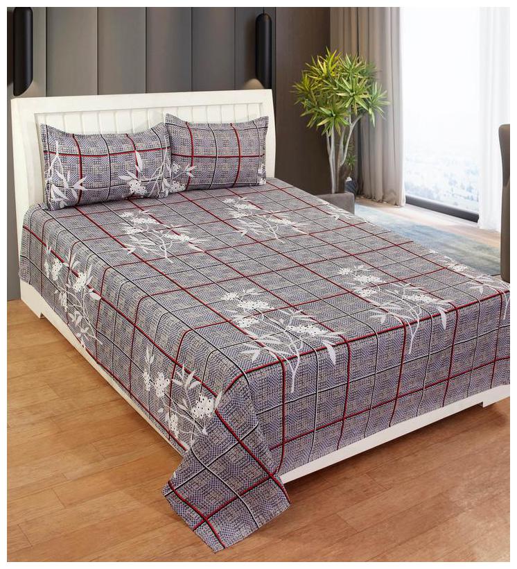 

Morado Cotton Checkered Double Size Bedsheet 400 TC ( 1 Bedsheet With 2 Pillow Covers Grey )