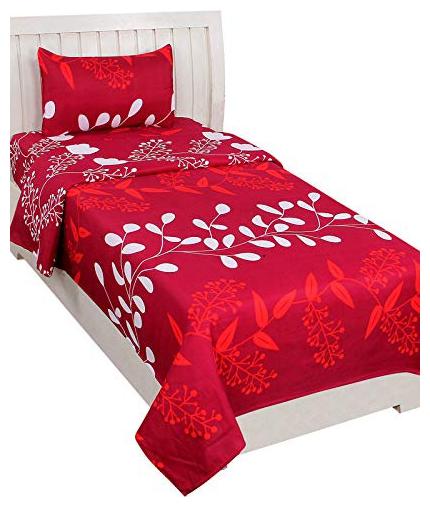 

Morado Cotton Floral Single Size Bedsheet 200 TC ( 1 Bedsheet With 1 Pillow Covers Red )