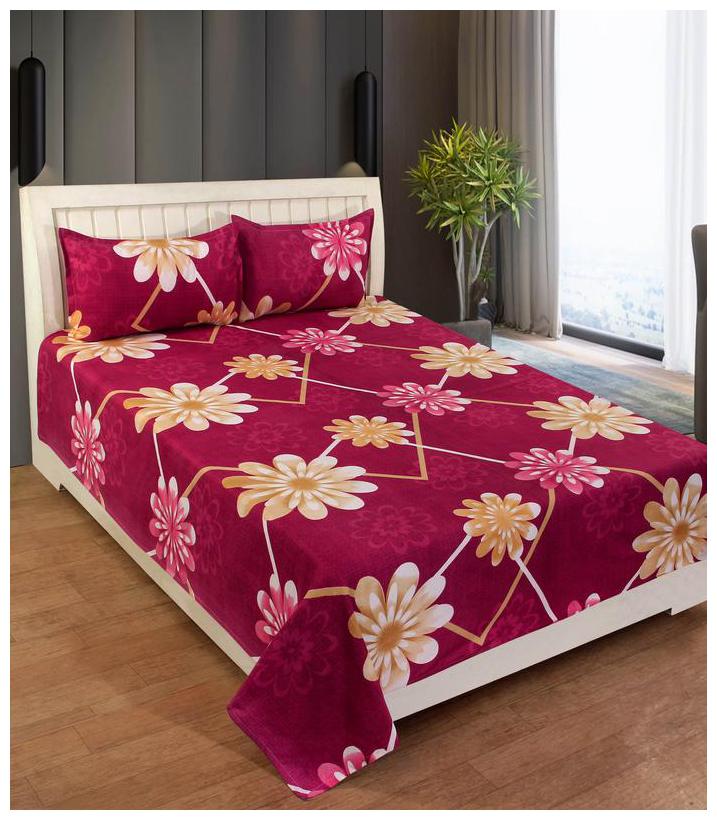 

Morado Cotton Floral Double Size Bedsheet 400 TC ( 1 Bedsheet With 2 Pillow Covers Pink )