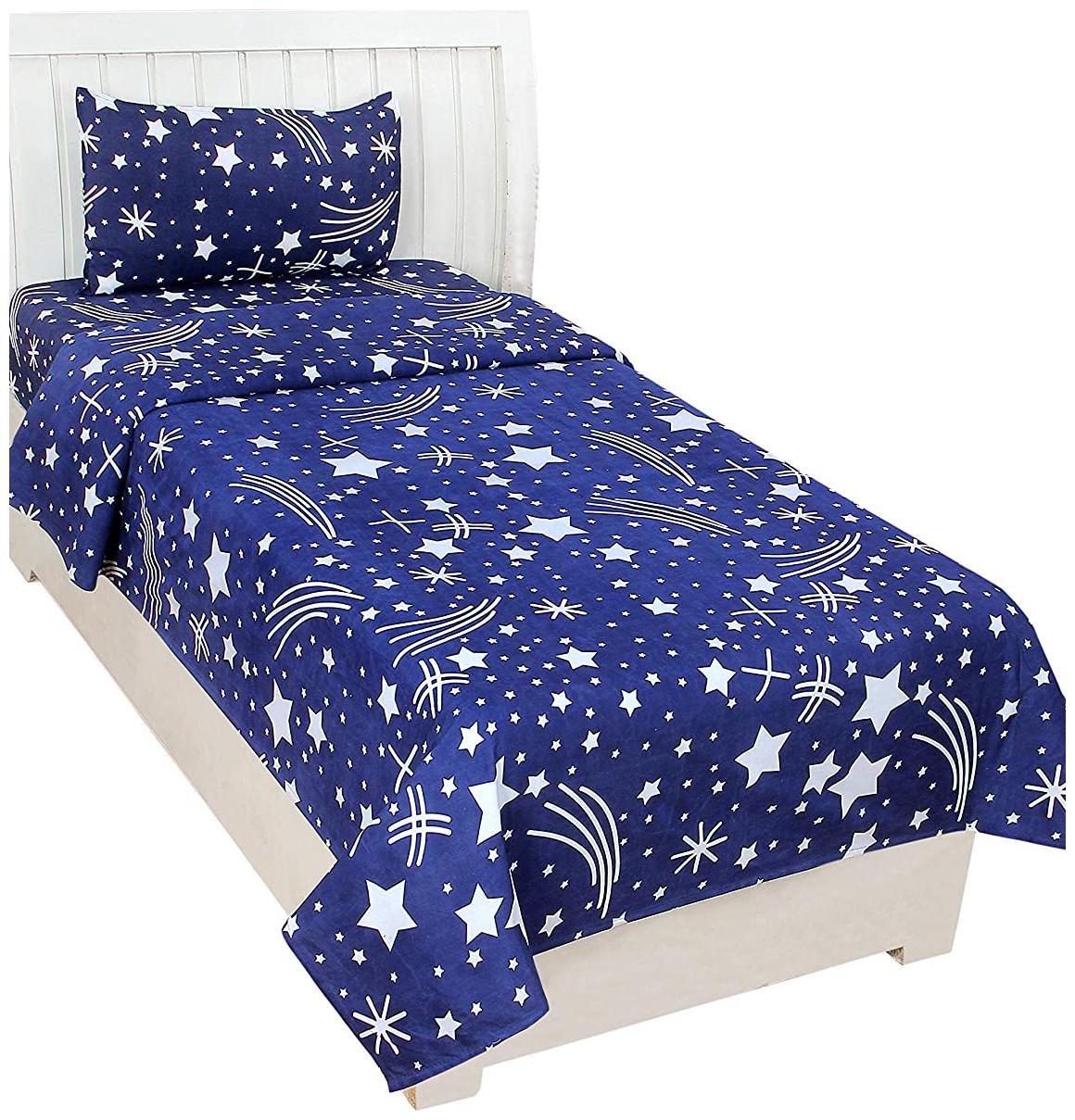 

Morado Cotton Printed Single Size Bedsheet 200 TC ( 1 Bedsheet With 1 Pillow Covers Blue )