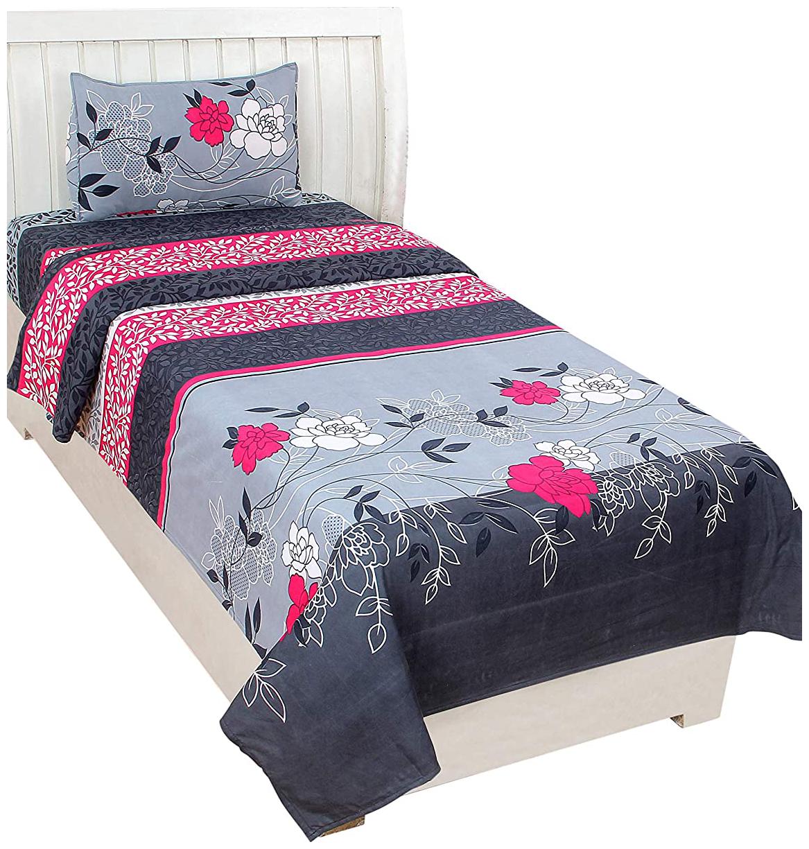 

Morado Cotton Floral Single Size Bedsheet 200 TC ( 1 Bedsheet With 1 Pillow Covers Grey )