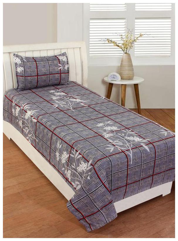 

Morado Cotton Checkered Single Size Bedsheet 400 TC ( 1 Bedsheet With 1 Pillow Covers Grey )