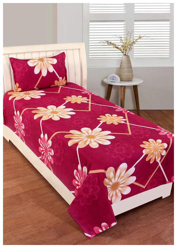 

Morado Cotton Floral Single Size Bedsheet 400 TC ( 1 Bedsheet With 1 Pillow Covers Pink )
