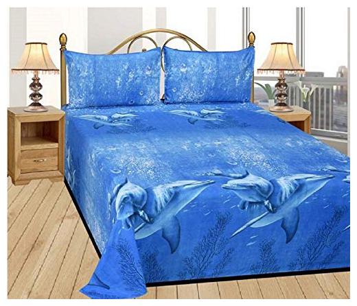 

Morado Cotton 3D Printed Double Size Bedsheet 200 TC ( 1 Bedsheet With 2 Pillow Covers Blue )