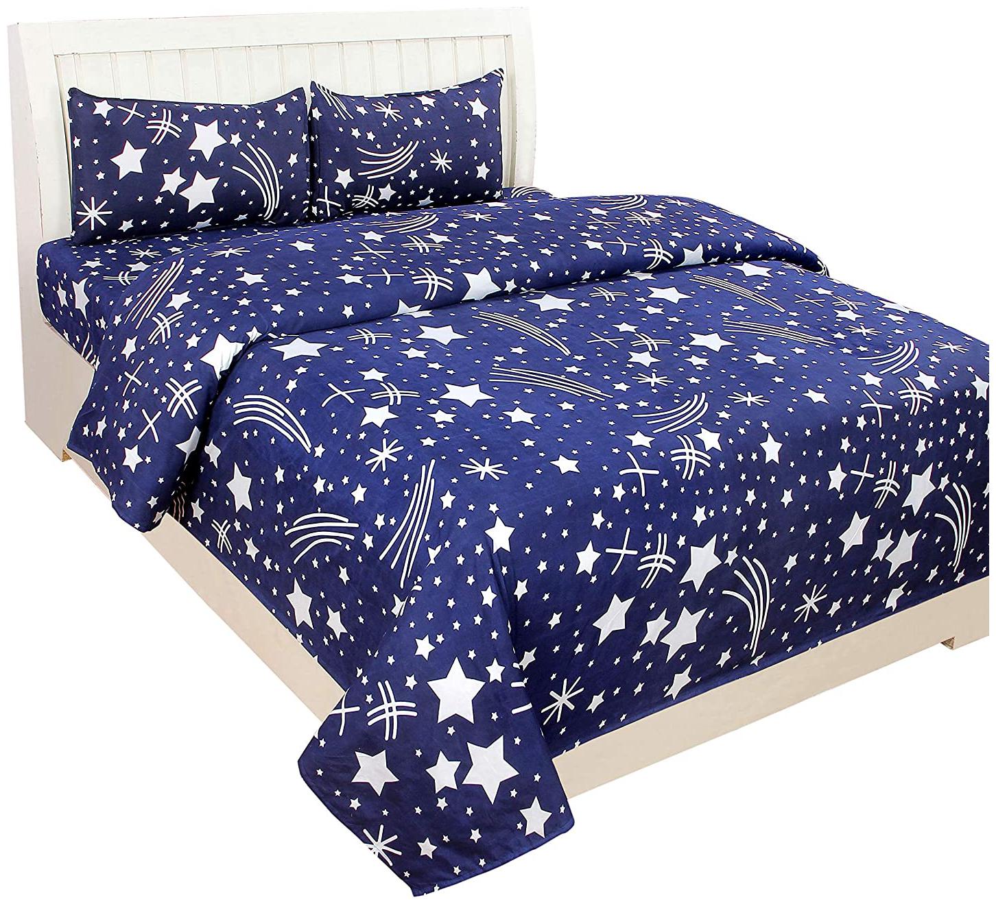 

Morado Cotton 3D Printed Double Size Bedsheet 200 TC ( 1 Bedsheet With 2 Pillow Covers Blue )