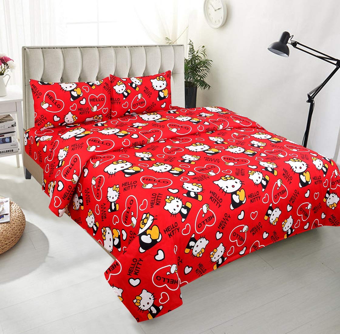 

Morado Cotton 3D Printed Double Size Bedsheet 180 TC ( 1 Bedsheet With 2 Pillow Covers Red )