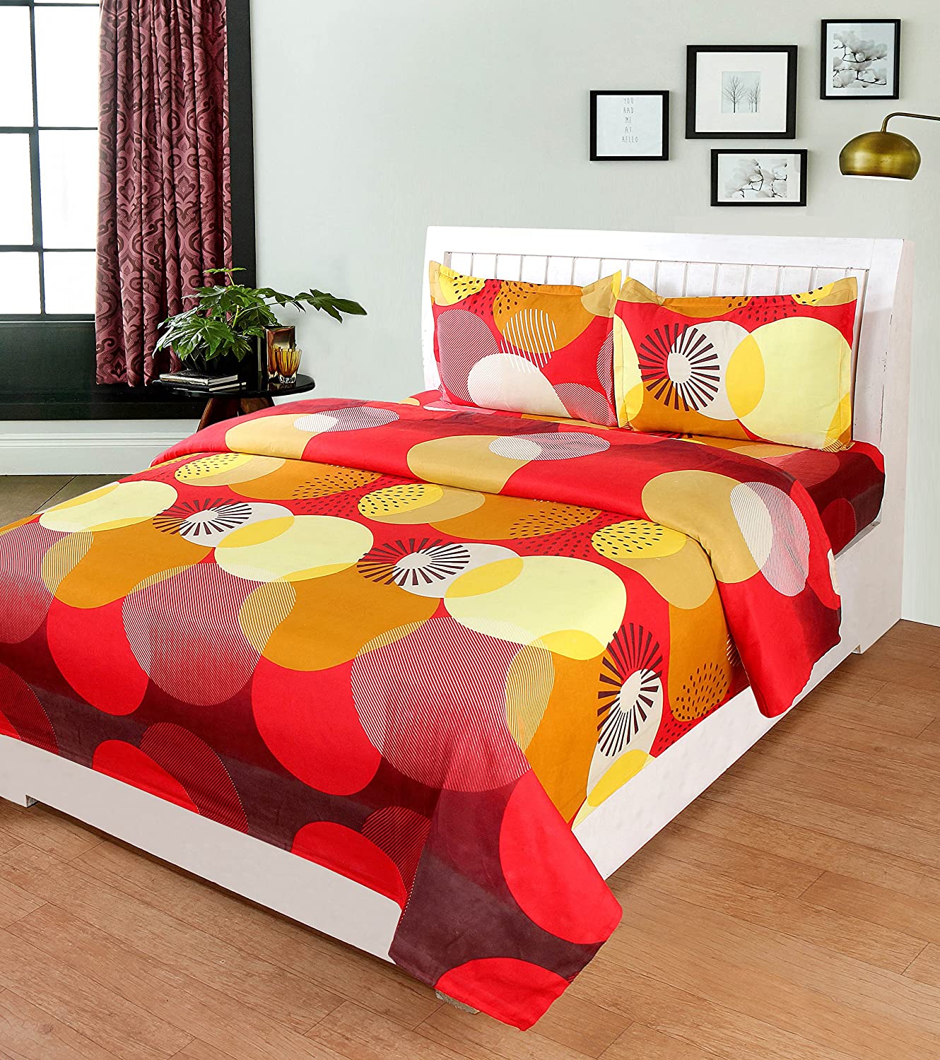 

Morado Cotton 3D Printed Double Size Bedsheet 180 TC ( 1 Bedsheet With 2 Pillow Covers Yellow )