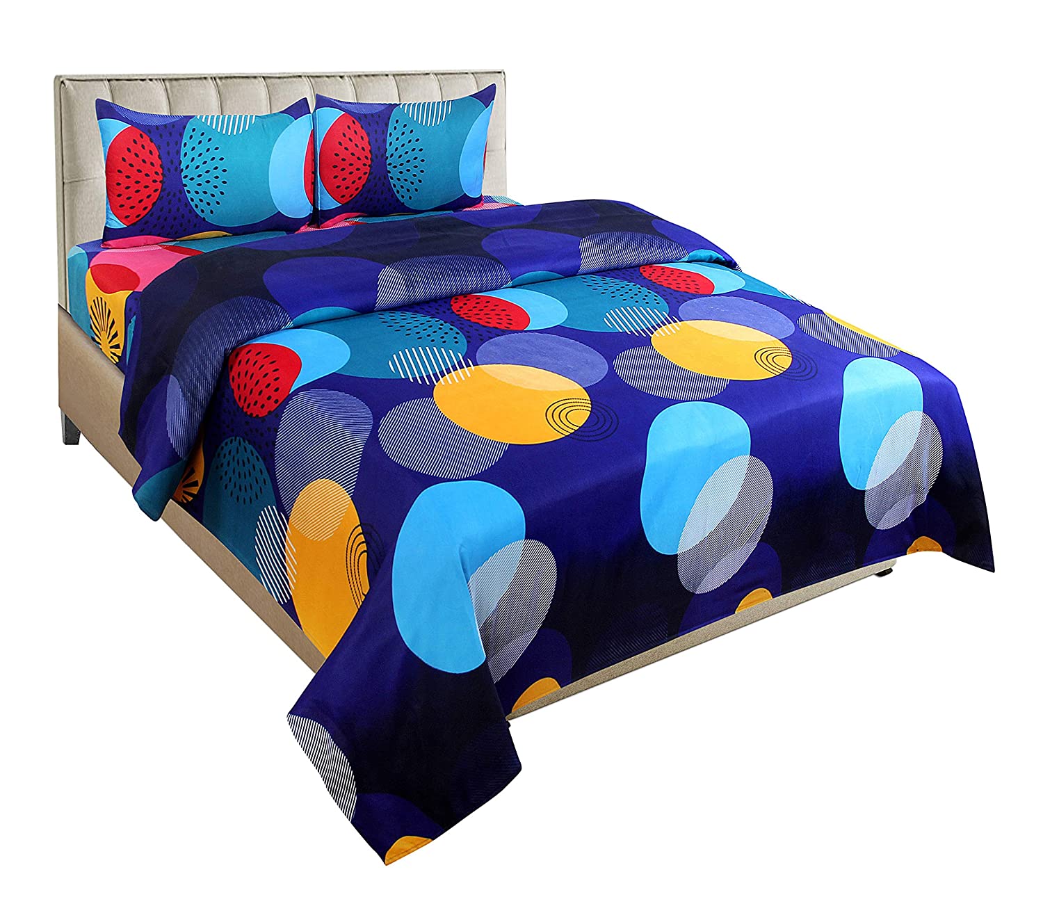 

Morado Cotton 3D Printed Double Size Bedsheet 180 TC ( 1 Bedsheet With 2 Pillow Covers Blue )