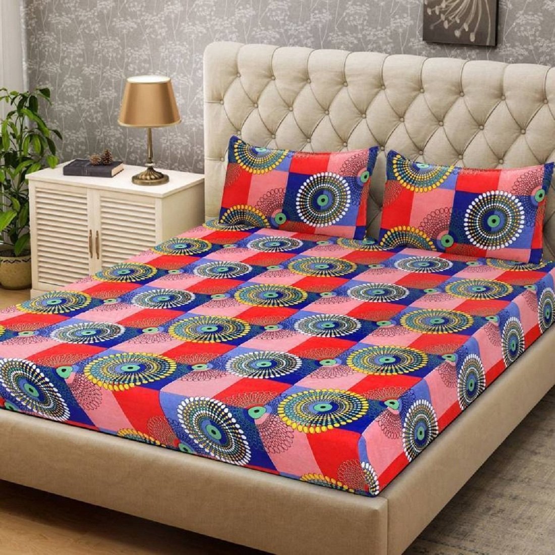 

Morado Cotton 3D Printed Double Size Bedsheet 180 TC ( 1 Bedsheet With 2 Pillow Covers Multi )