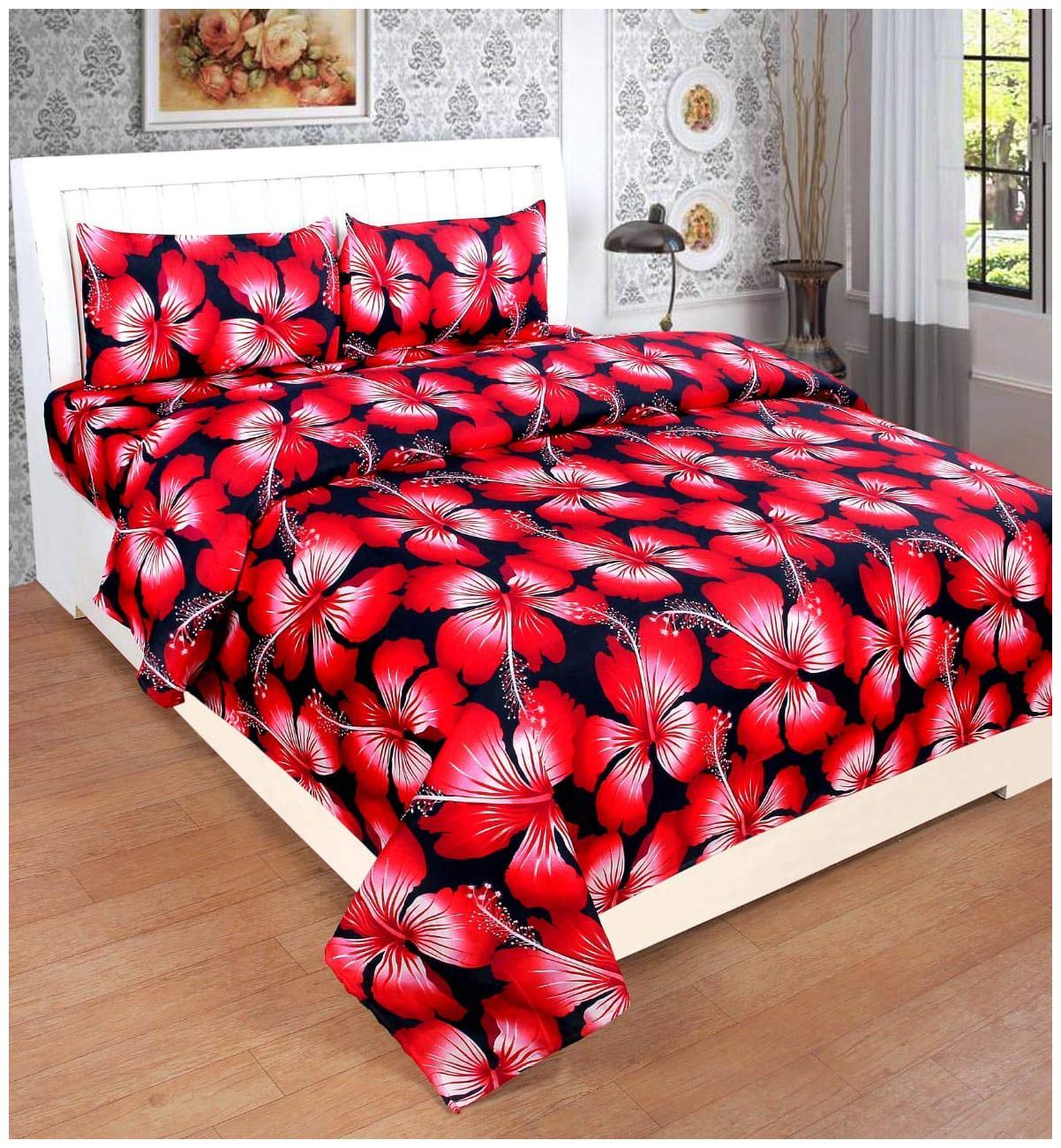 

Morado Cotton Floral Double Size Bedsheet 400 TC ( 1 Bedsheet With 2 Pillow Covers Red )