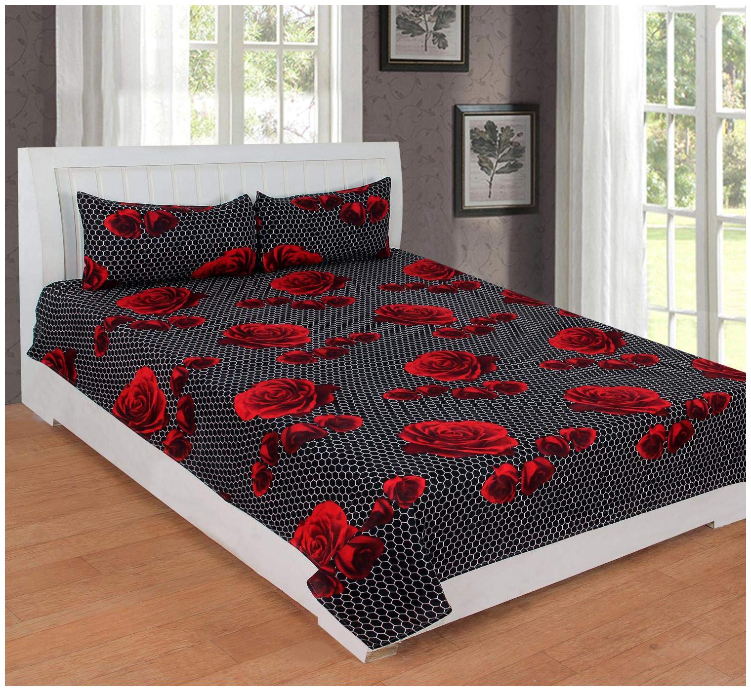 

Morado Cotton Floral Double Size Bedsheet 400 TC ( 1 Bedsheet With 2 Pillow Covers Black )