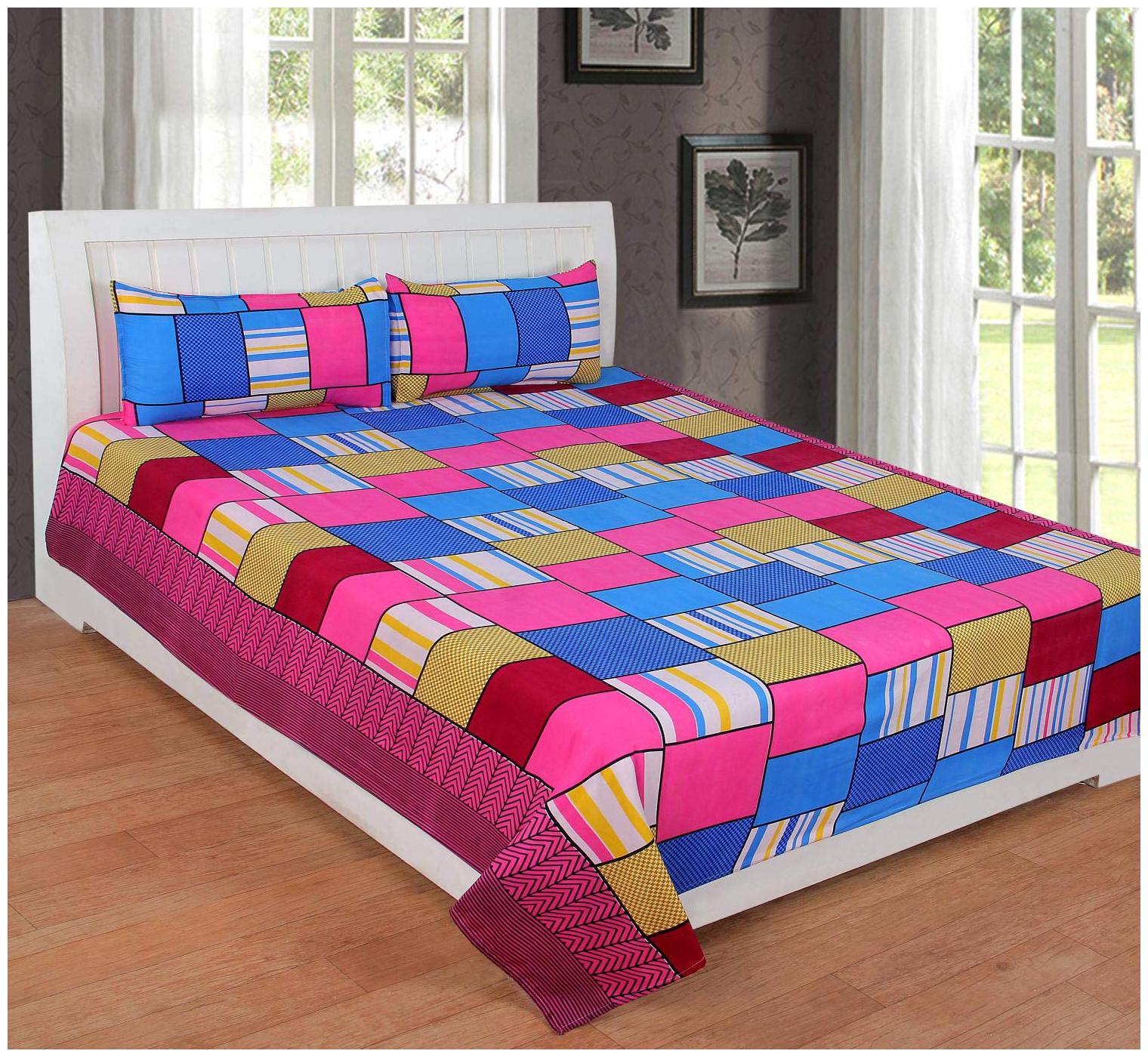 

Morado Cotton Checkered Double Size Bedsheet 400 TC ( 1 Bedsheet With 2 Pillow Covers Multi )