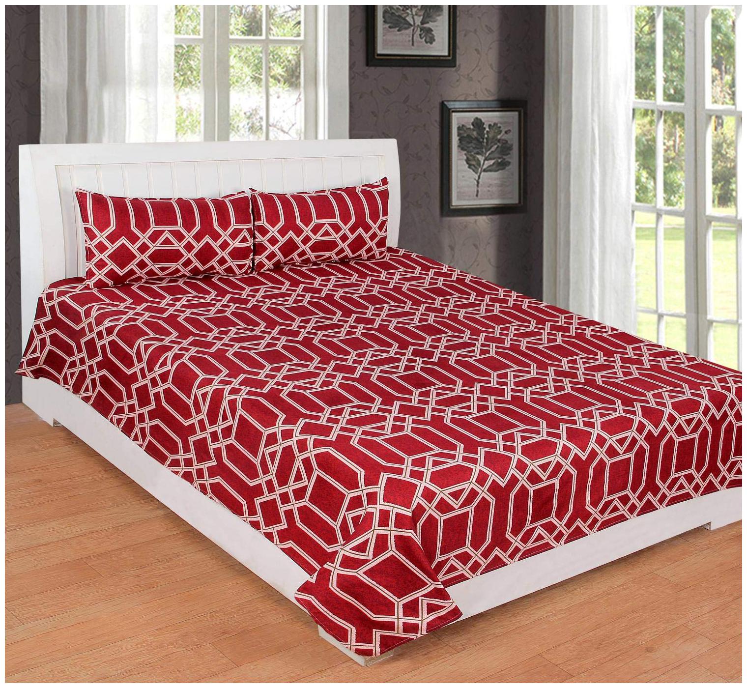 

Morado Cotton Geometric Double Size Bedsheet 400 TC ( 1 Bedsheet With 2 Pillow Covers Red )