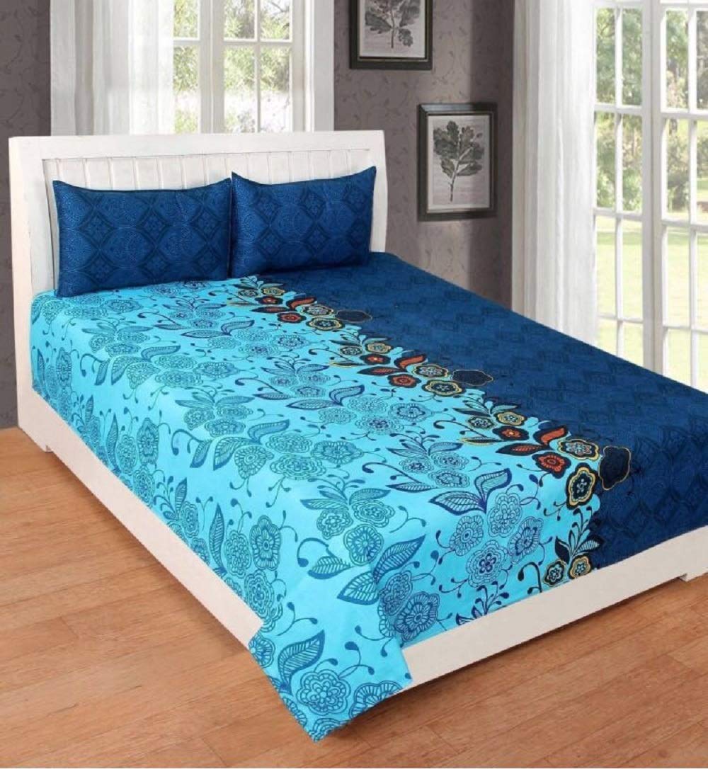

Morado Cotton Floral Double Size Bedsheet 180 TC ( 1 Bedsheet With 2 Pillow Covers Blue )