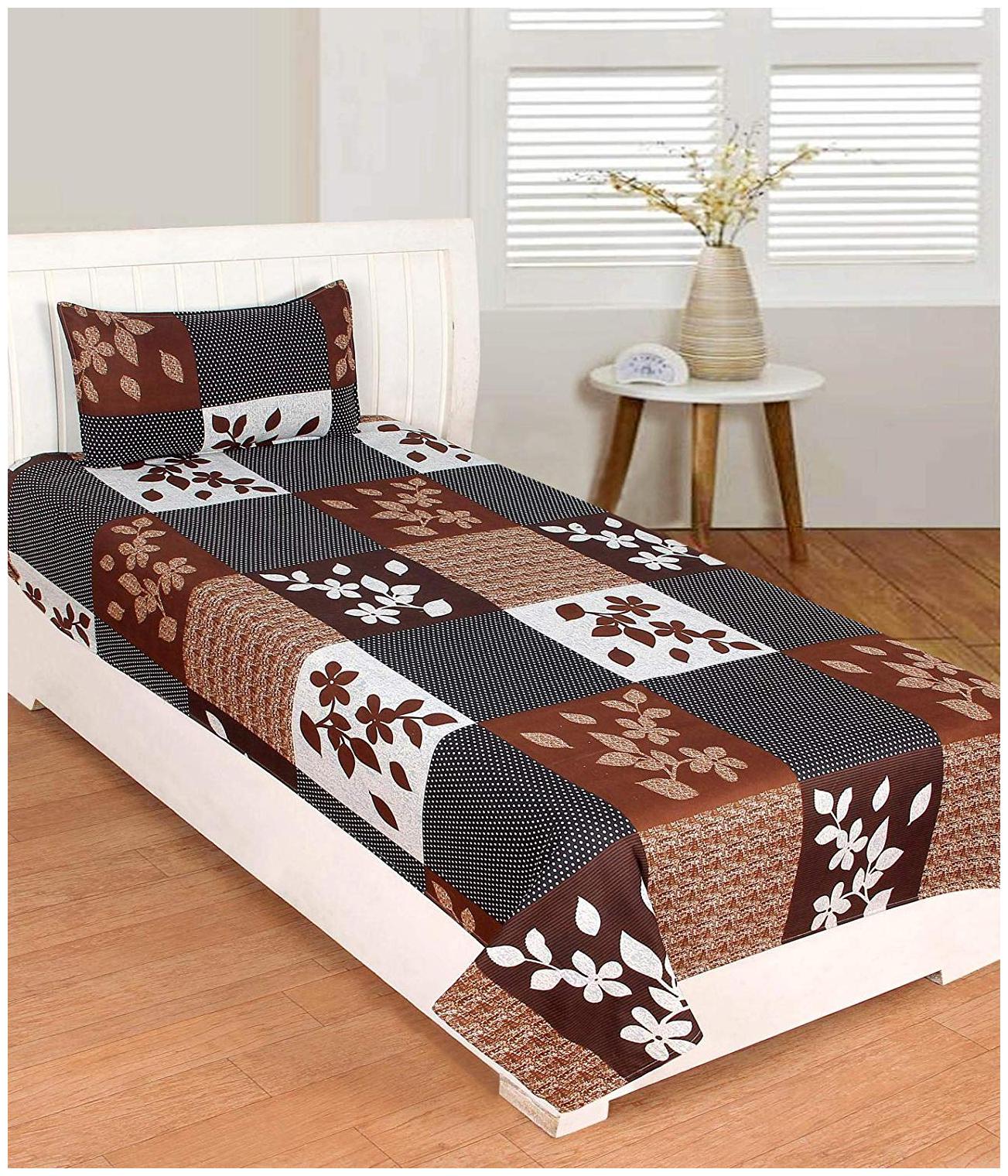 

Morado Cotton Floral Single Size Bedsheet 400 TC ( 1 Bedsheet With 1 Pillow Covers Brown )