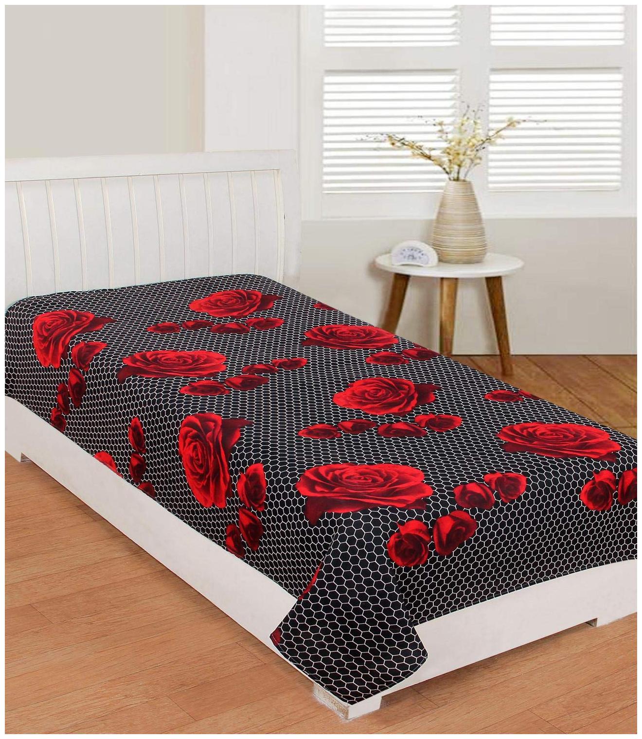 

Morado Cotton Floral Single Size Bedsheet 400 TC ( 1 Bedsheet Without Pillow Covers Black )
