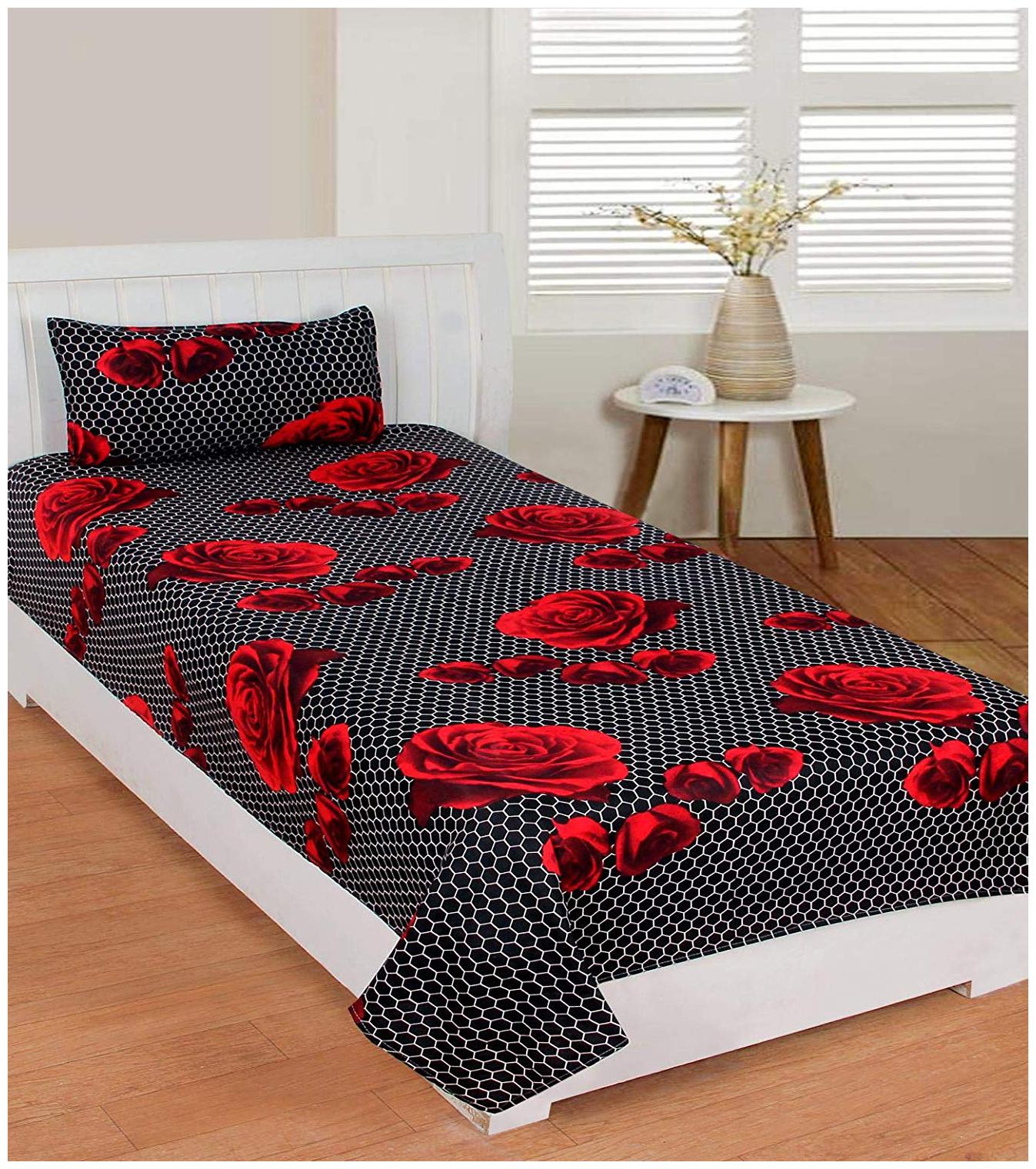 

Morado Cotton Floral Single Size Bedsheet 400 TC ( 1 Bedsheet With 1 Pillow Covers Black )
