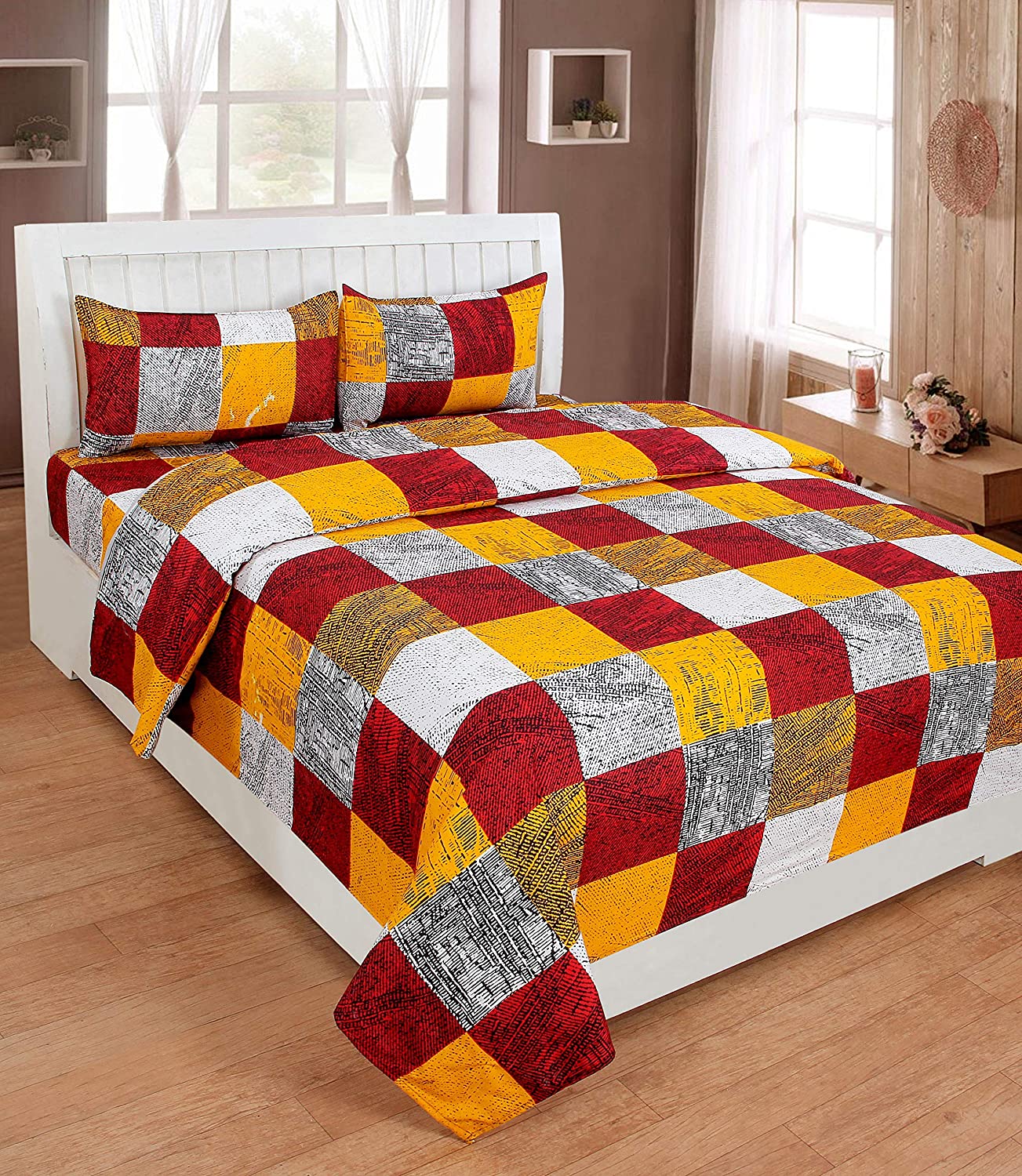 

Morado Cotton Checkered Double Size Bedsheet 180 TC ( 1 Bedsheet With 2 Pillow Covers Multi )