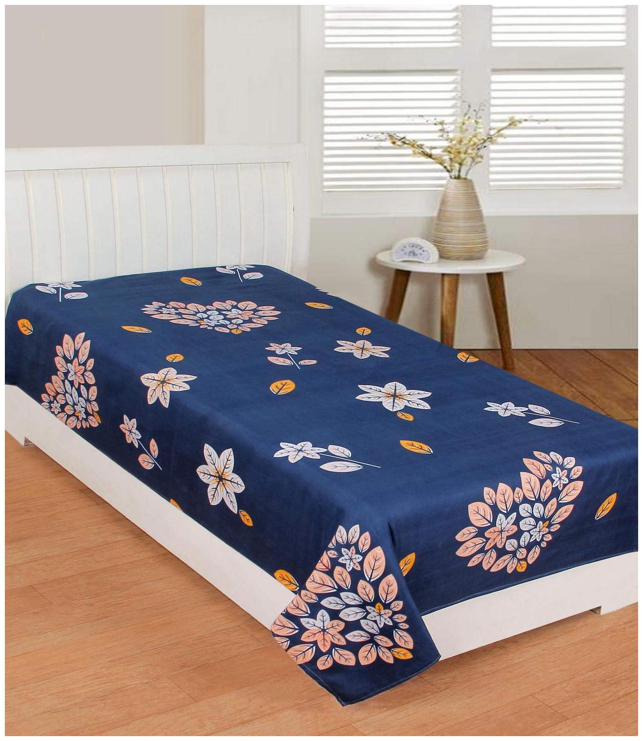 

Morado Cotton Floral Single Size Bedsheet 400 TC ( 1 Bedsheet Without Pillow Covers Blue )