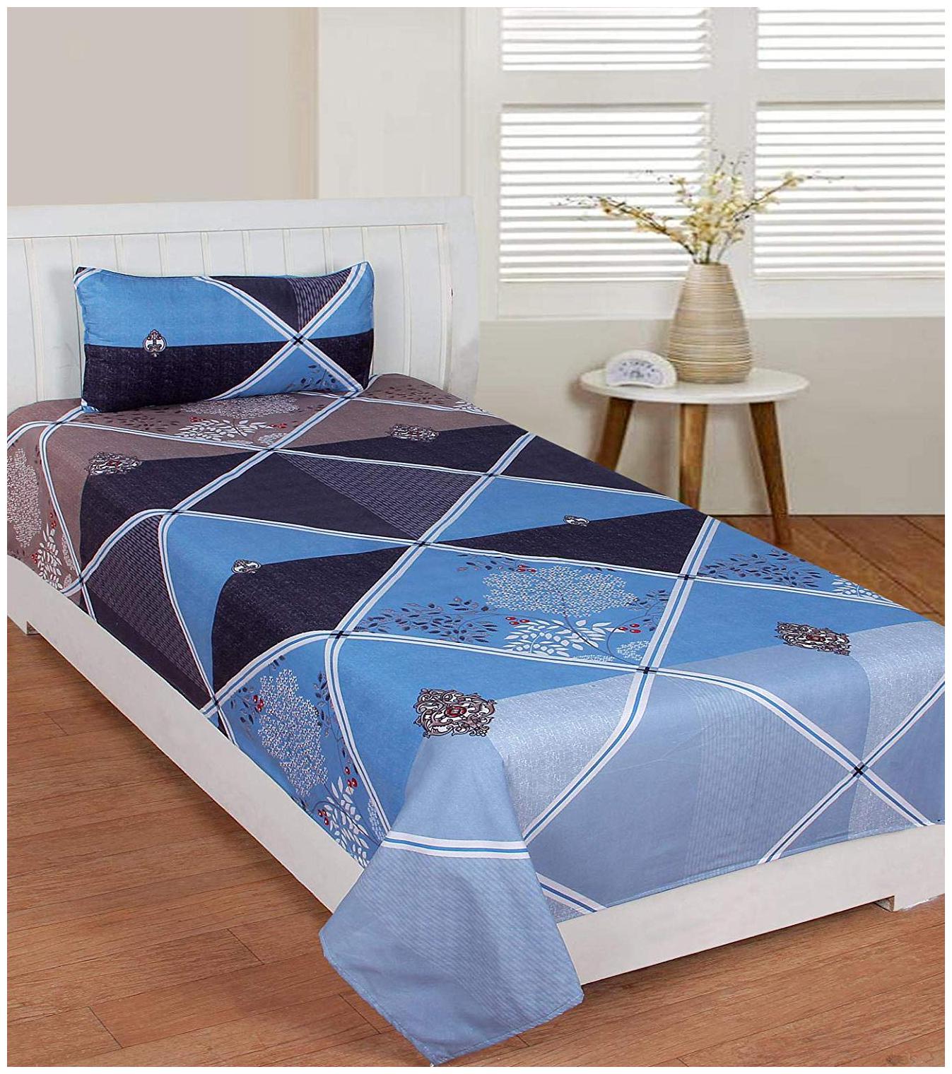 

Morado Cotton Checkered Single Size Bedsheet 400 TC ( 1 Bedsheet With 1 Pillow Covers Blue )