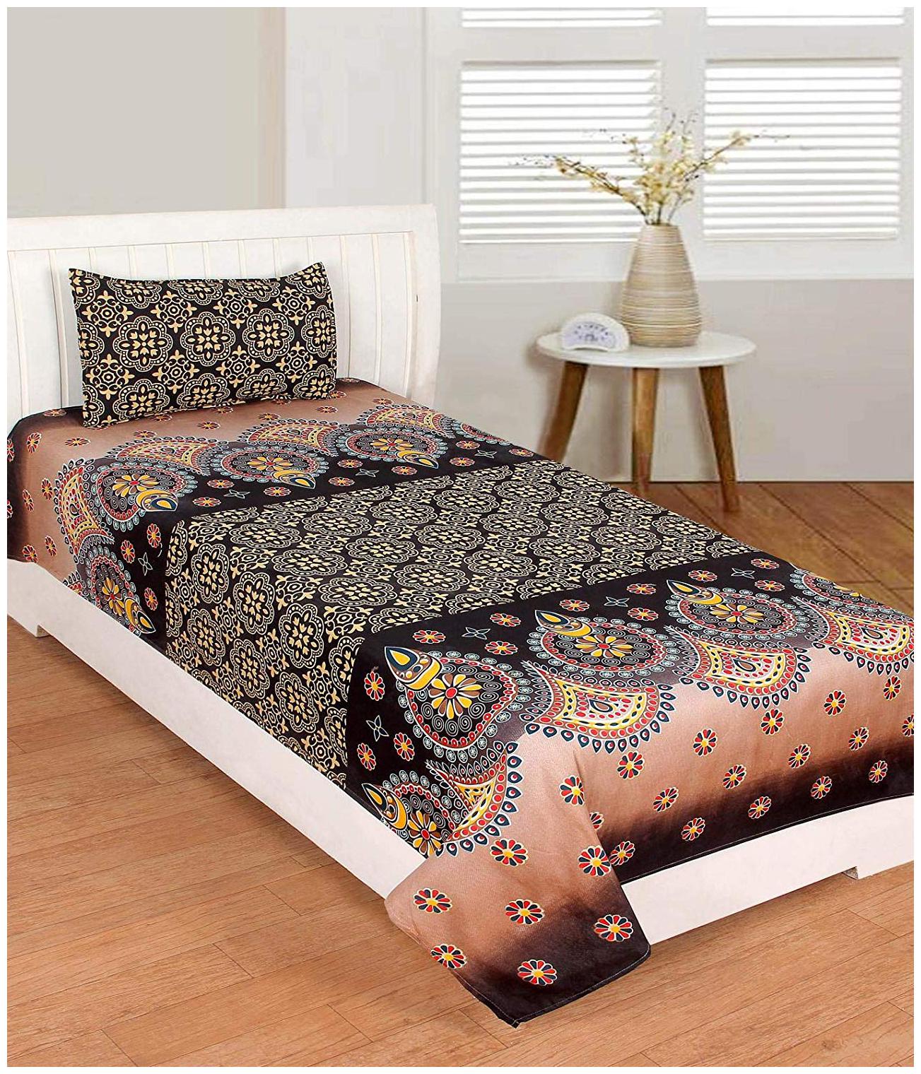 

Morado Cotton Floral Single Size Bedsheet 400 TC ( 1 Bedsheet With 1 Pillow Covers Brown )