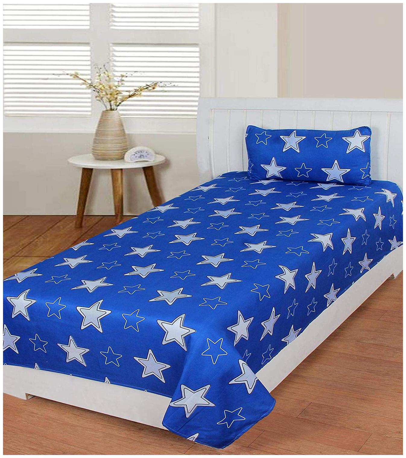 

Morado Cotton Printed Single Size Bedsheet 400 TC ( 1 Bedsheet With 1 Pillow Covers Blue )