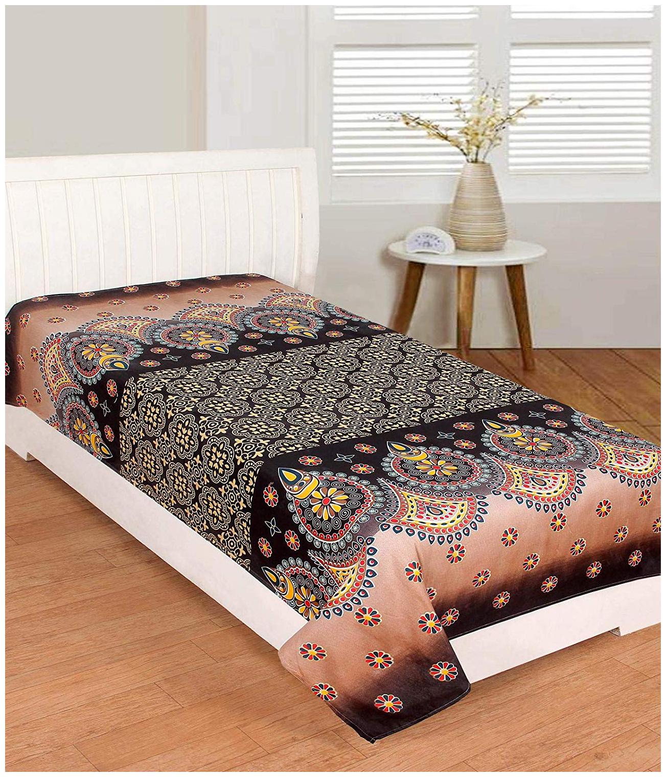 

Morado Cotton Floral Single Size Bedsheet 400 TC ( 1 Bedsheet Without Pillow Covers Brown )