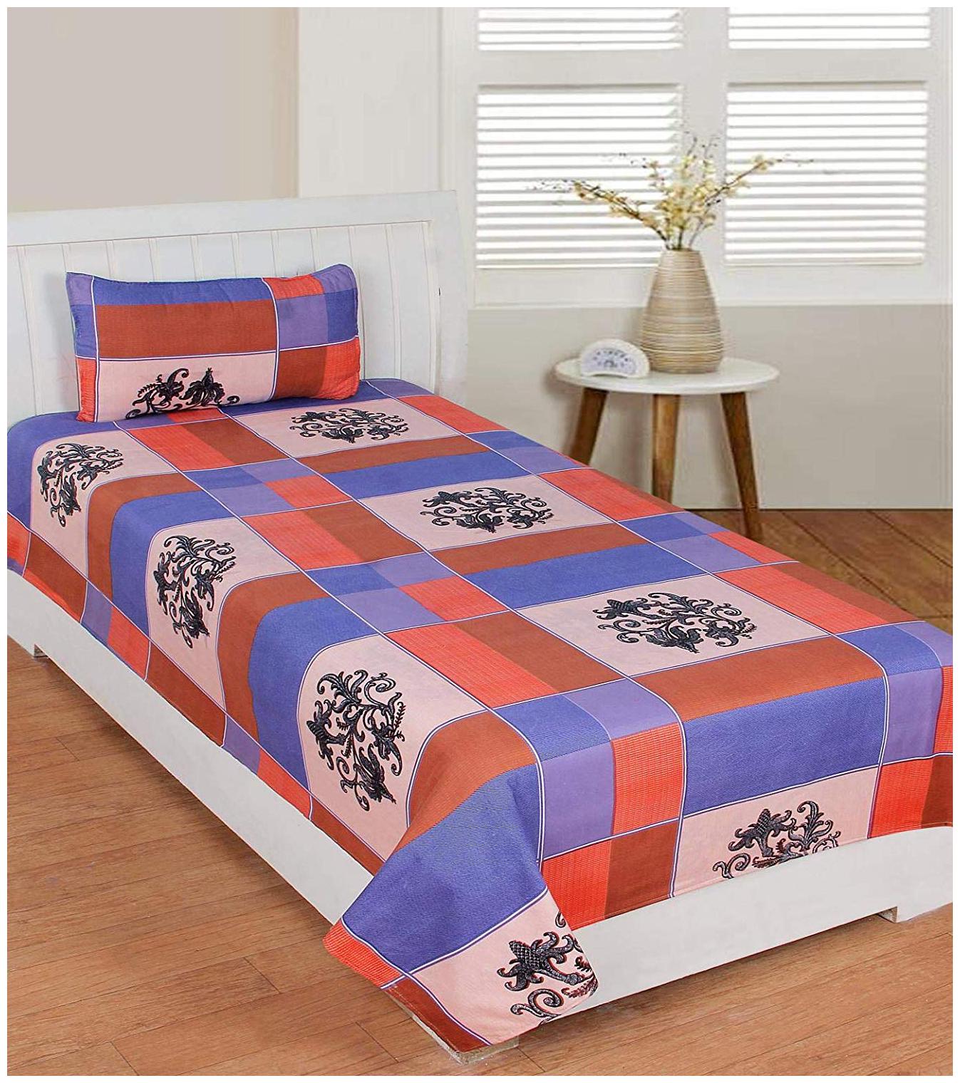 

Morado Cotton Checkered Single Size Bedsheet 400 TC ( 1 Bedsheet With 1 Pillow Covers Orange )