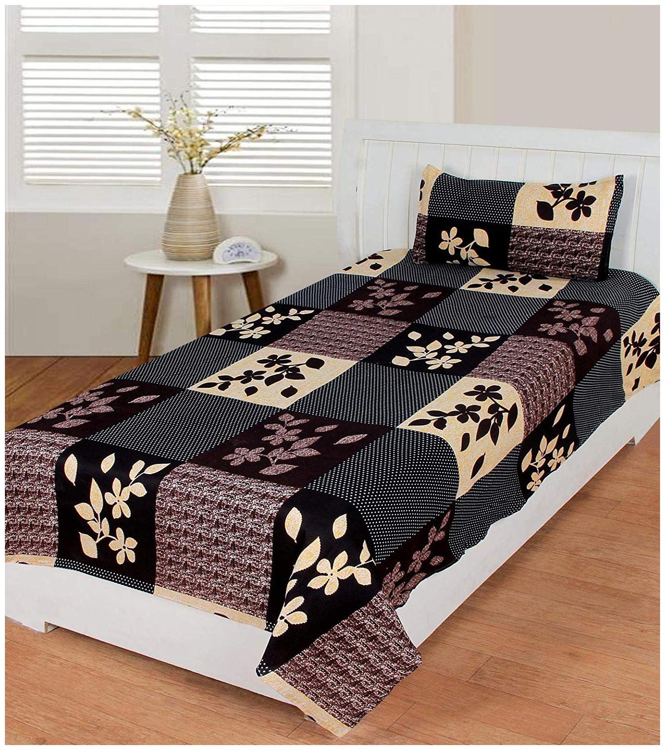 

Morado Cotton Floral Single Size Bedsheet 400 TC ( 1 Bedsheet With 1 Pillow Covers Brown )