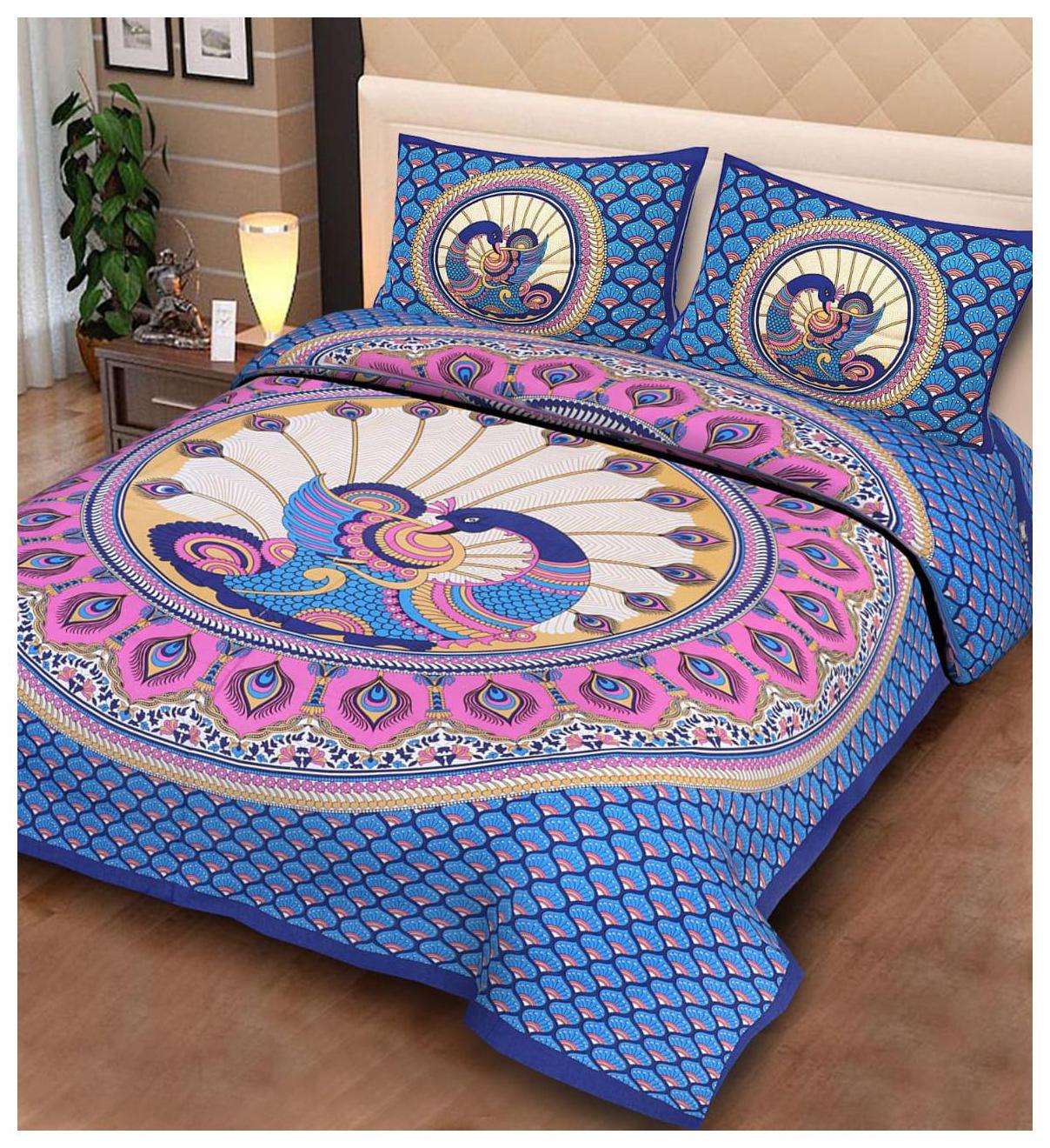 

Morado Cotton Rajasthani Jaipuri Print Double Size Bedsheet 144 TC ( 1 Bedsheet With 2 Pillow Covers Multi )