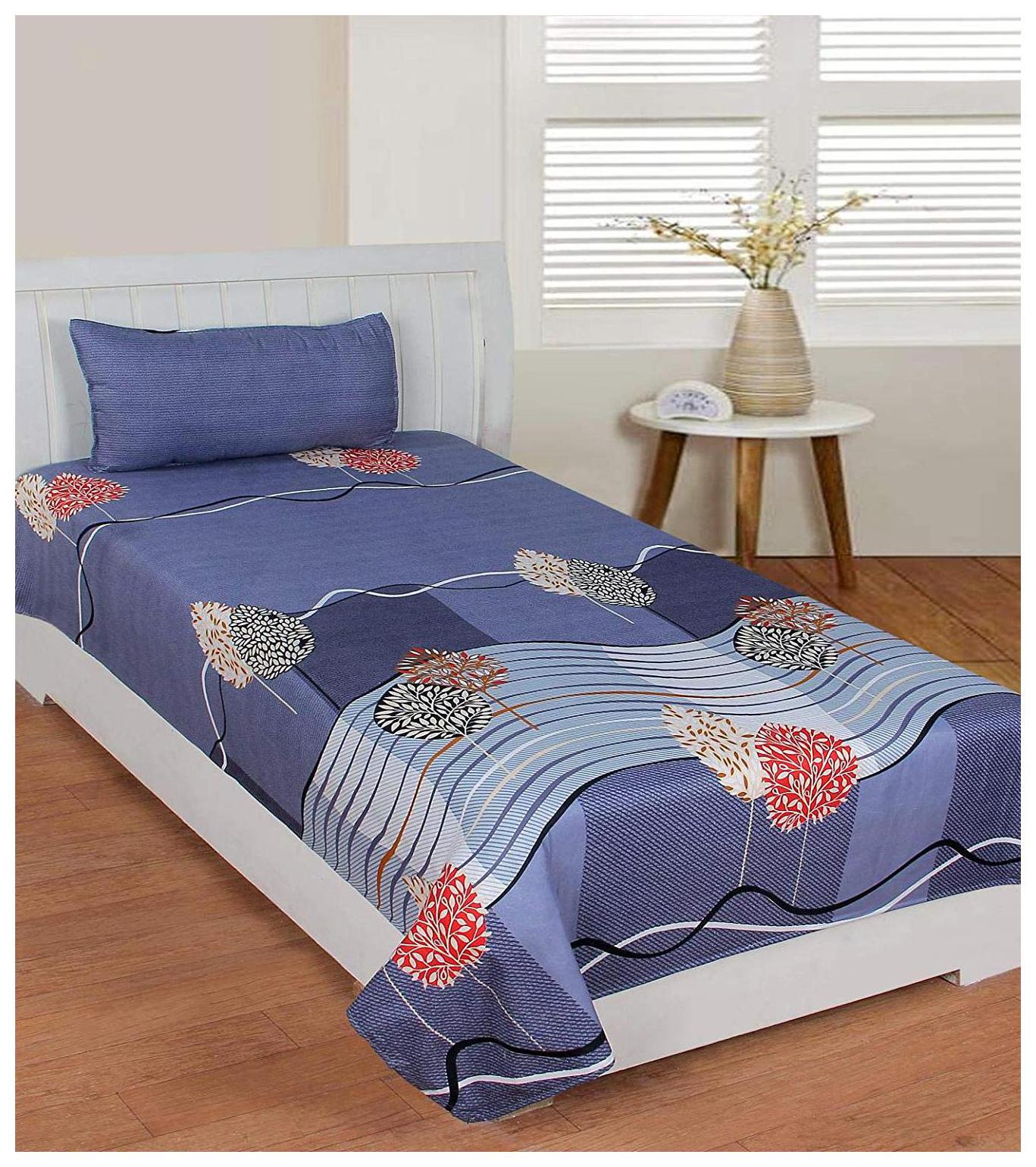 

Morado Cotton Floral Single Size Bedsheet 400 TC ( 1 Bedsheet With 1 Pillow Covers Blue )