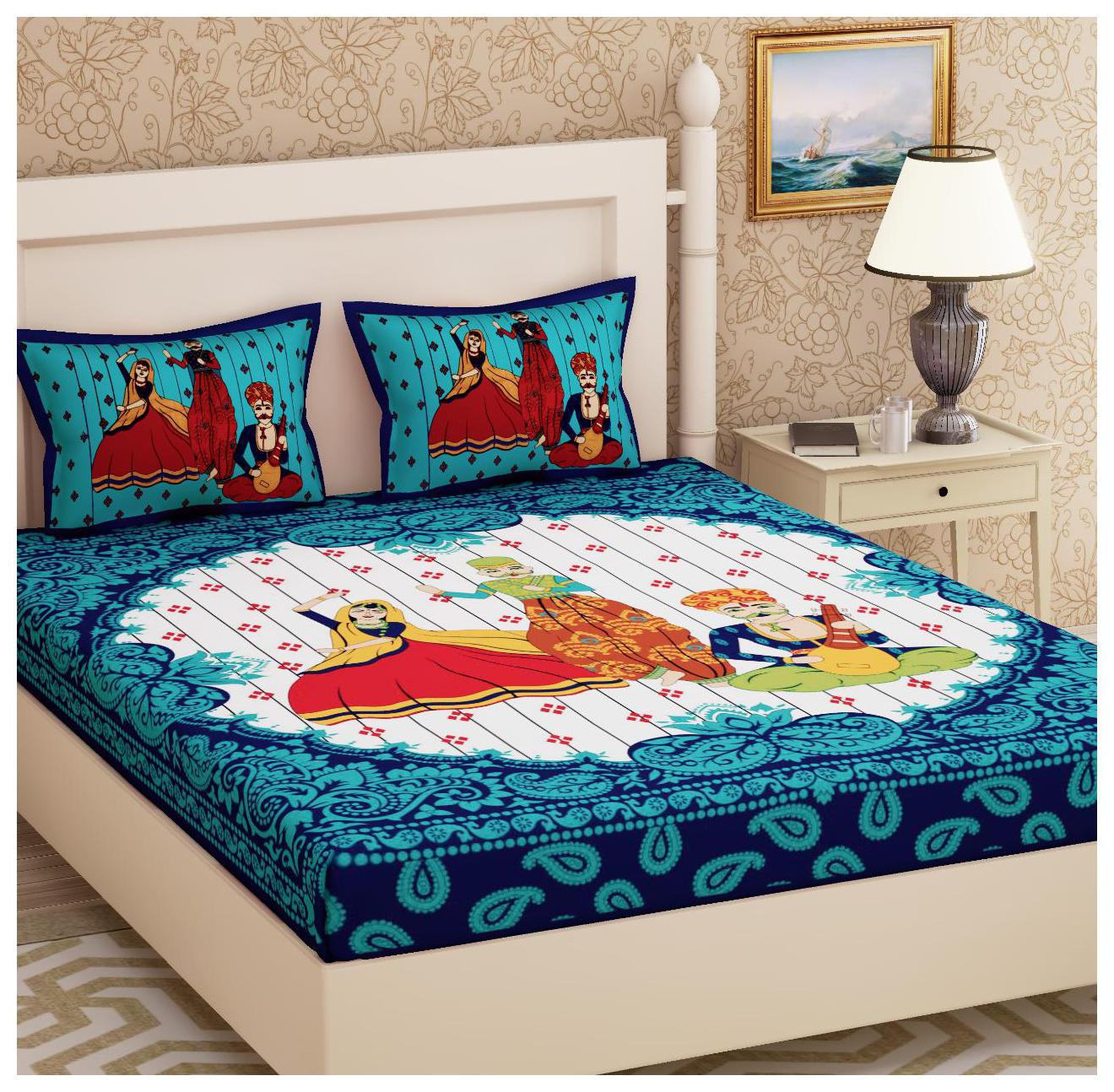 

Morado Cotton Rajasthani Jaipuri Print Double Size Bedsheet 144 TC ( 1 Bedsheet With 2 Pillow Covers Multi )
