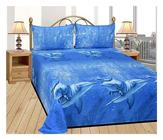 

Morado Cotton 3D Printed Double Size Bedsheet 200 TC ( 1 Bedsheet With 2 Pillow Covers Blue )