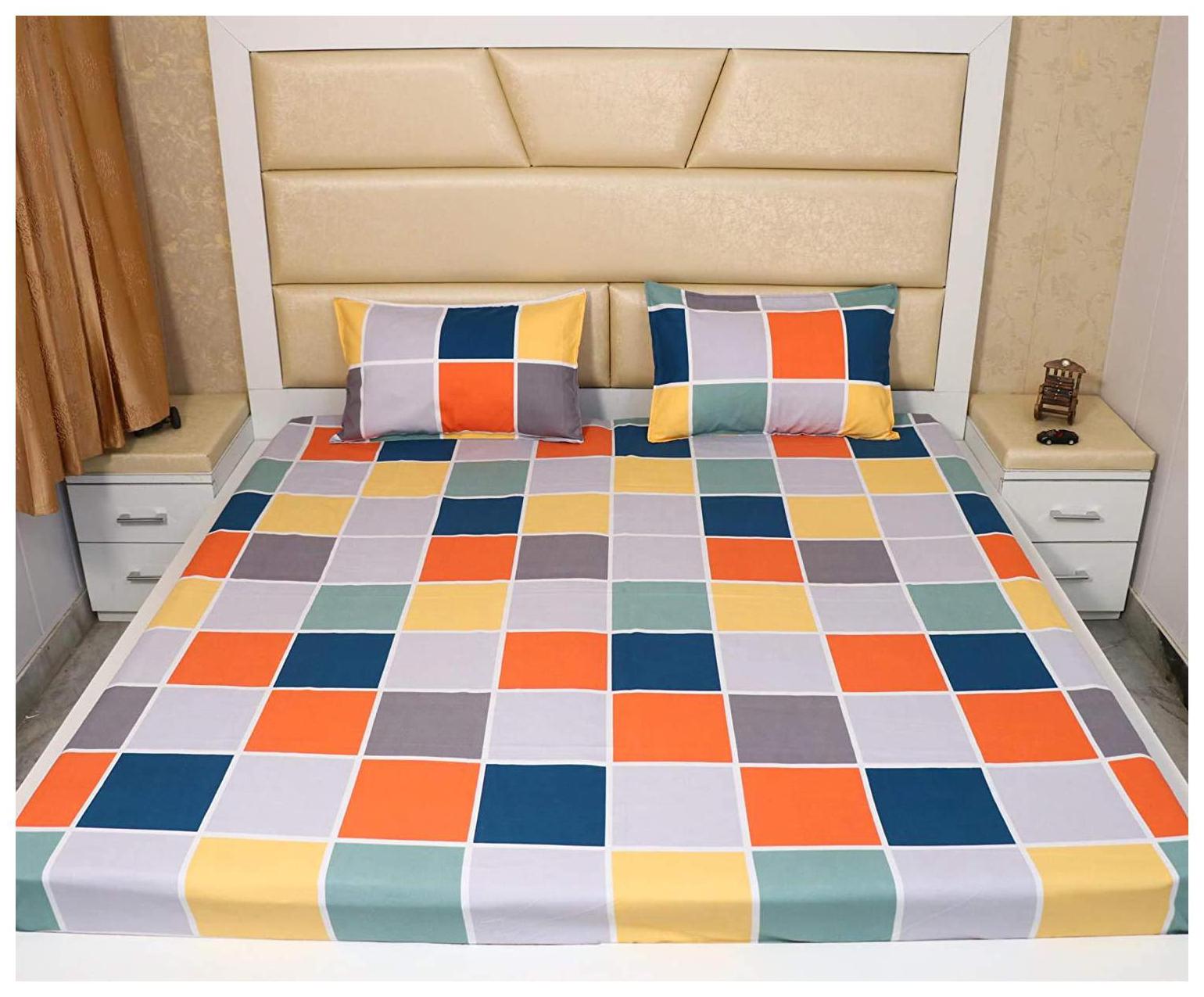 

Morado Cotton Checkered Double Size Bedsheet 400 TC ( 1 Bedsheet With 2 Pillow Covers Multi )