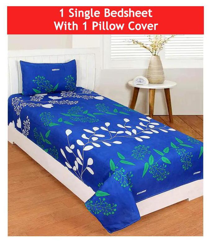 

Morado Cotton Floral Single Size Bedsheet 400 TC ( 1 Bedsheet With 1 Pillow Covers Blue )