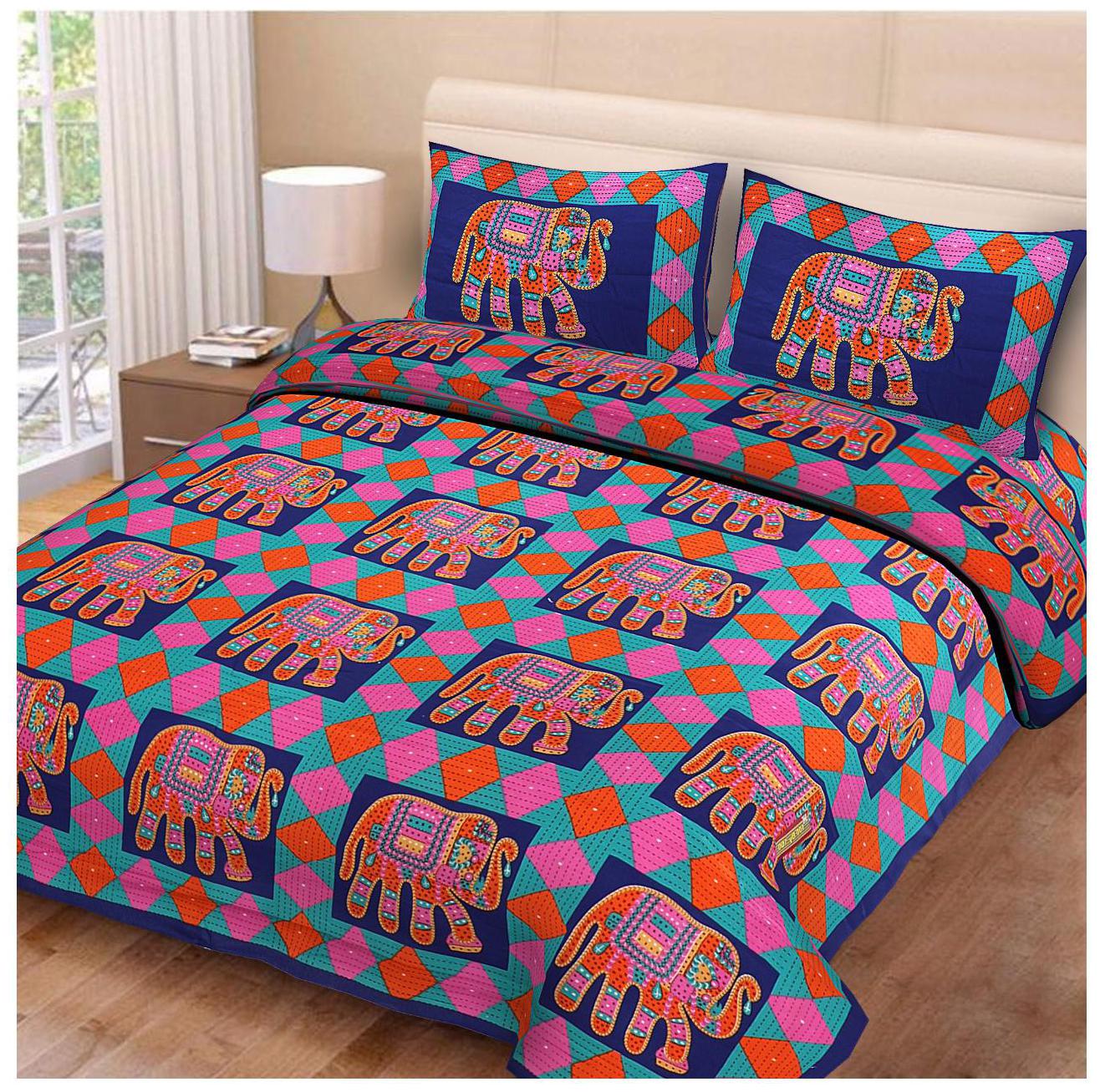 

Morado Cotton Rajasthani Jaipuri Print Double Size Bedsheet 144 TC ( 1 Bedsheet With 2 Pillow Covers Multi )
