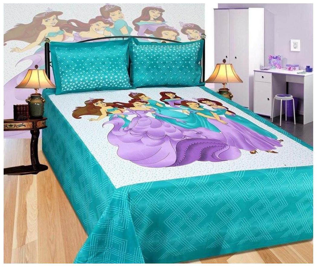 

Morado Cotton Printed Double Size Bedsheet 144 TC ( 1 Bedsheet With 2 Pillow Covers Turquoise )