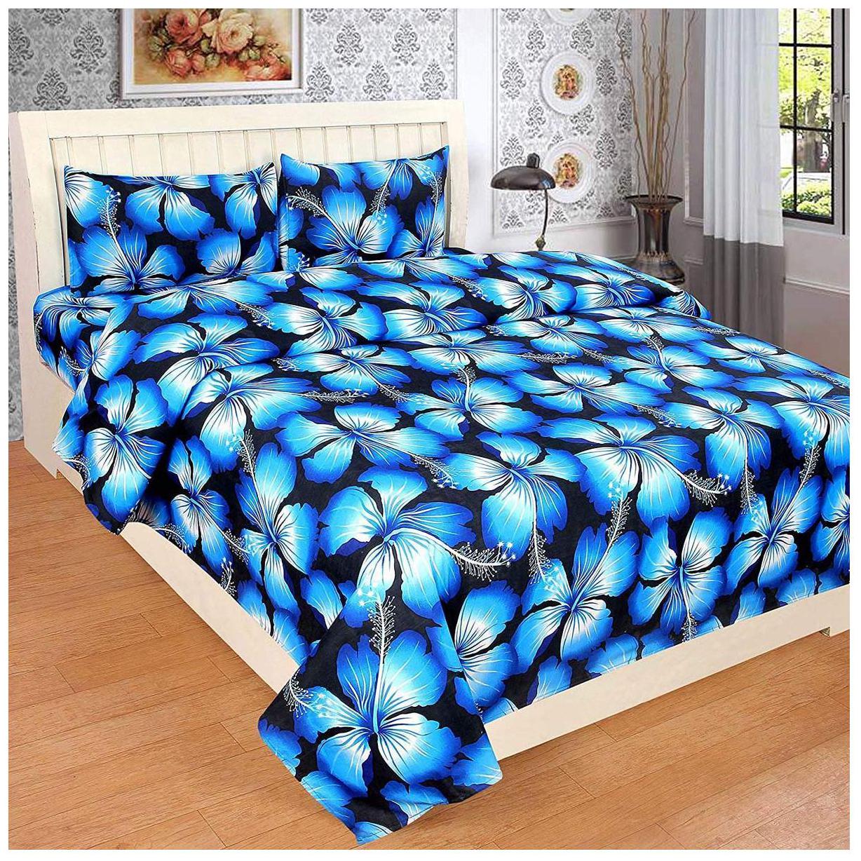 

Morado Cotton Floral Double Size Bedsheet 400 TC ( 1 Bedsheet With 2 Pillow Covers Blue )