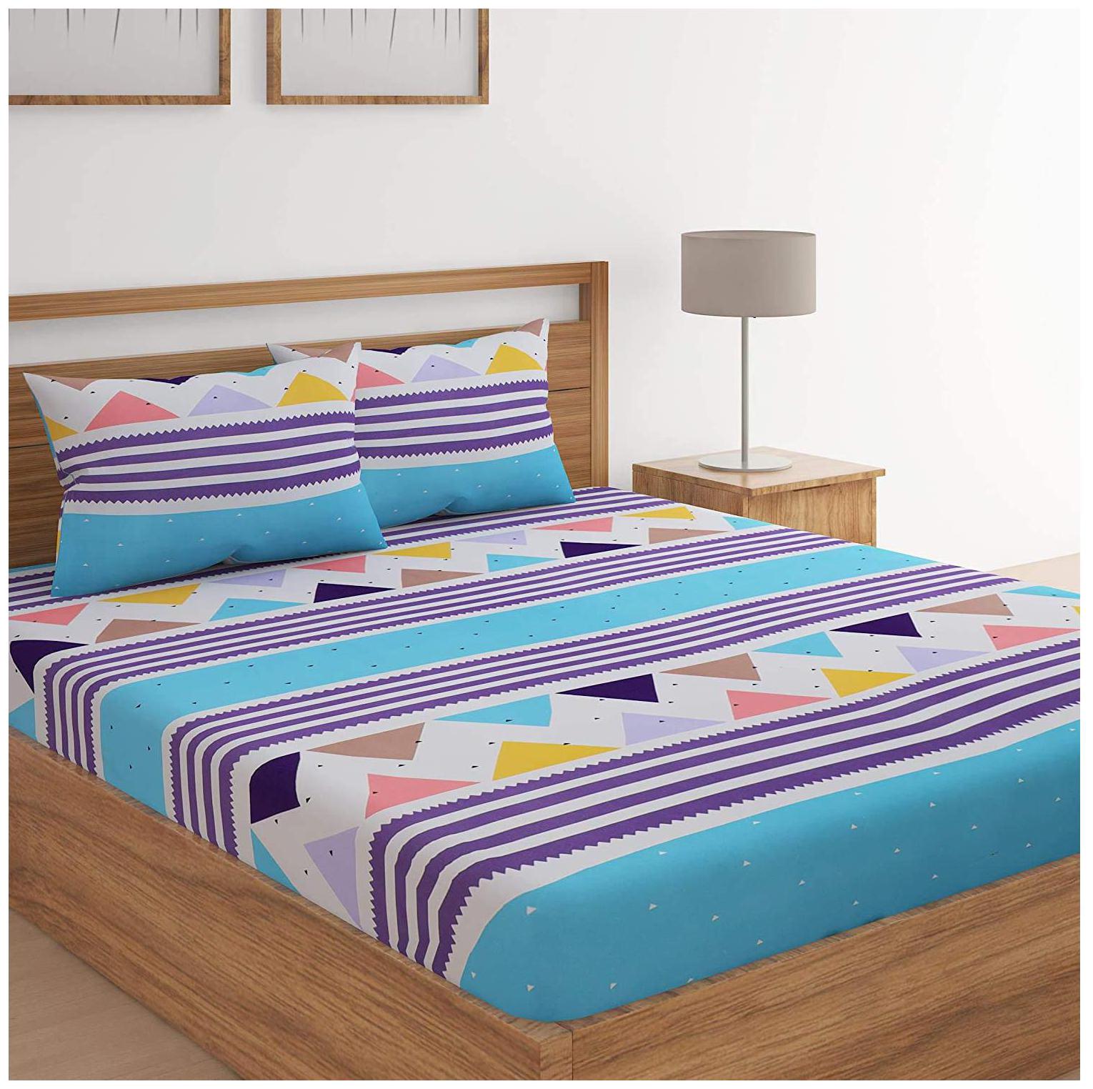 

Morado Cotton Geometric Double Size Bedsheet 200 TC ( 1 Bedsheet With 2 Pillow Covers Multi )