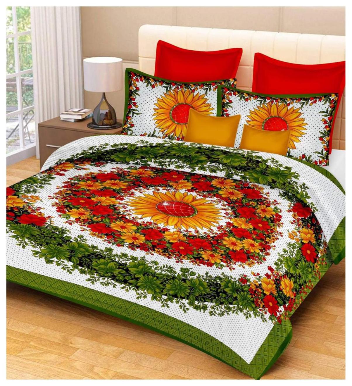 

Morado Cotton Floral Double Size Bedsheet 144 TC ( 1 Bedsheet With 2 Pillow Covers Multi )