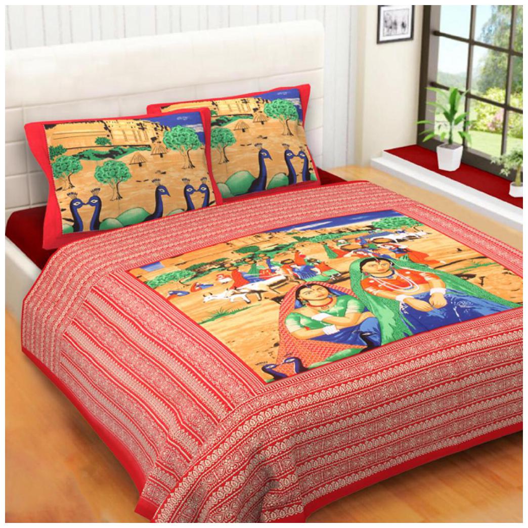 

Morado Cotton Rajasthani Jaipuri Print Double Size Bedsheet 144 TC ( 1 Bedsheet With 2 Pillow Covers Multi )